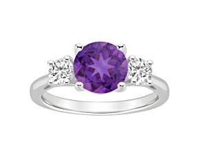8mm Round Amethyst And White Topaz Rhodium Over Sterling Silver 3-Stone Ring