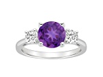 8mm Round Amethyst And White Topaz Rhodium Over Sterling Silver 3-Stone Ring