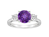 8mm Round Amethyst And White Topaz Rhodium Over Sterling Silver 3-Stone Ring