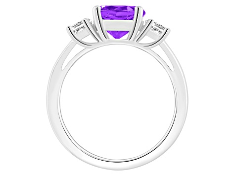 8mm Round Amethyst And White Topaz Rhodium Over Sterling Silver 3-Stone Ring
