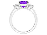8mm Round Amethyst And White Topaz Rhodium Over Sterling Silver 3-Stone Ring