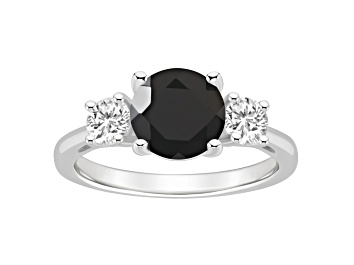 Picture of 8mm Round Black Onyx And White Topaz Rhodium Over Sterling Silver 3-Stone Ring