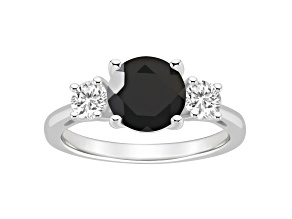 8mm Round Black Onyx And White Topaz Rhodium Over Sterling Silver 3-Stone Ring