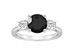 8mm Round Black Onyx And White Topaz Rhodium Over Sterling Silver 3-Stone Ring
