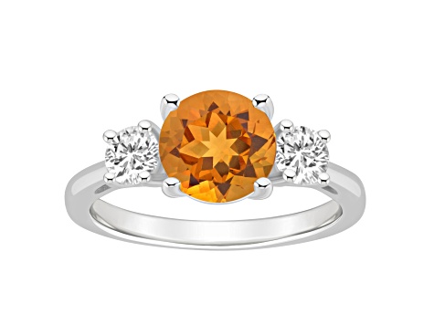 8mm Round Citrine And White Topaz Rhodium Over Sterling Silver 3-Stone Ring