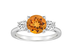 8mm Round Citrine And White Topaz Rhodium Over Sterling Silver 3-Stone Ring