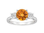 8mm Round Citrine And White Topaz Rhodium Over Sterling Silver 3-Stone Ring