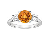 8mm Round Citrine And White Topaz Rhodium Over Sterling Silver 3-Stone Ring