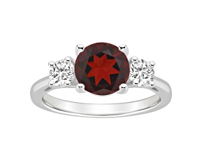 8mm Round Garnet And White Topaz Rhodium Over Sterling Silver 3-Stone Ring
