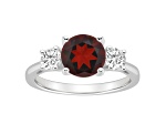 8mm Round Garnet And White Topaz Rhodium Over Sterling Silver 3-Stone Ring