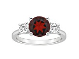 8mm Round Garnet And White Topaz Rhodium Over Sterling Silver 3-Stone Ring
