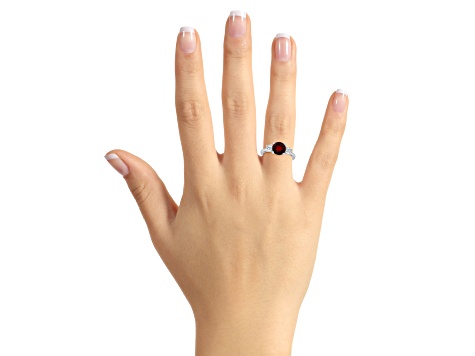 8mm Round Garnet And White Topaz Rhodium Over Sterling Silver 3-Stone Ring