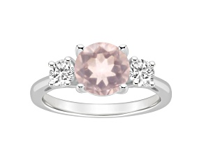 8mm Round Rose Quartz And White Topaz Rhodium Over Sterling Silver 3-Stone Ring