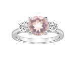 8mm Round Rose Quartz And White Topaz Rhodium Over Sterling Silver 3-Stone Ring