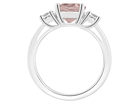 8mm Round Rose Quartz And White Topaz Rhodium Over Sterling Silver 3-Stone Ring