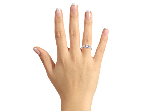8mm Round Rose Quartz And White Topaz Rhodium Over Sterling Silver 3-Stone Ring