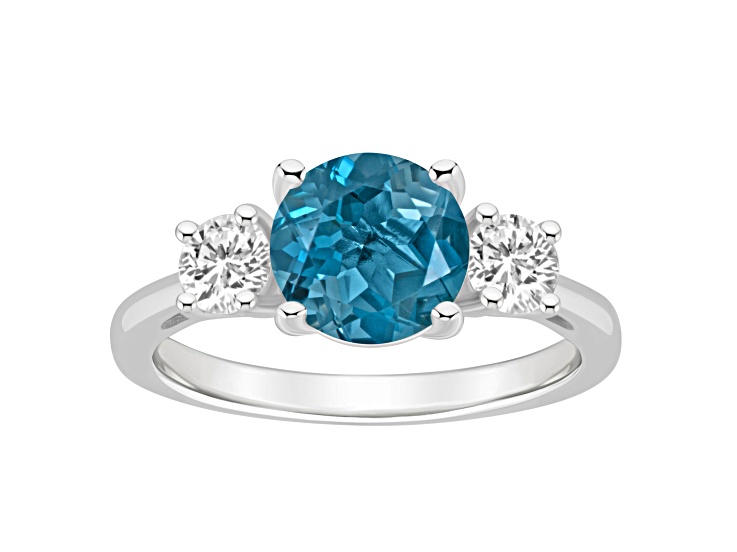 8mm Round London Blue Topaz And White Topaz Rhodium Over Sterling Silver 3-Stone Ring