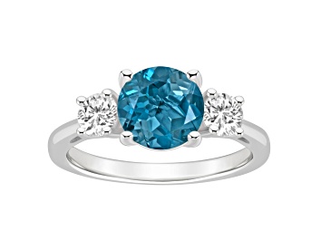 Picture of 8mm Round London Blue Topaz And White Topaz Rhodium Over Sterling Silver 3-Stone Ring