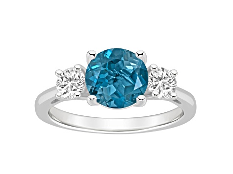 8mm Round London Blue Topaz And White Topaz Rhodium Over Sterling Silver 3-Stone Ring