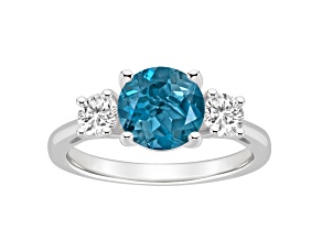 8mm Round London Blue Topaz And White Topaz Rhodium Over Sterling Silver 3-Stone Ring