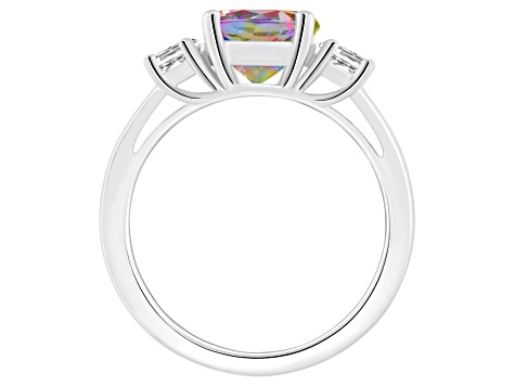 8mm Round Mystic Topaz And White Topaz Rhodium Over Sterling Silver 3-Stone Ring