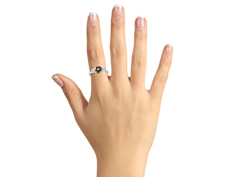 8mm Round Mystic Topaz and White Topaz Rhodium Over Sterling Silver 3 Stone Ring