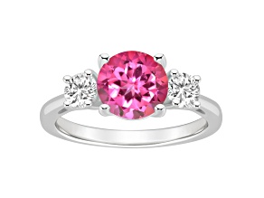 8mm Round Pink Topaz And White Topaz Rhodium Over Sterling Silver 3-Stone Ring