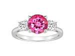 8mm Round Pink Topaz And White Topaz Rhodium Over Sterling Silver 3-Stone Ring