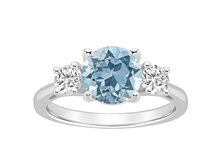 8mm Round Sky Blue Topaz And White Topaz Rhodium Over Sterling Silver 3-Stone Ring