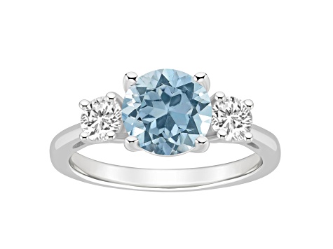 8mm Round Sky Blue Topaz And White Topaz Rhodium Over Sterling Silver 3-Stone Ring