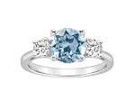 8mm Round Sky Blue Topaz And White Topaz Rhodium Over Sterling Silver 3-Stone Ring