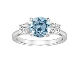 8mm Round Sky Blue Topaz And White Topaz Rhodium Over Sterling Silver 3-Stone Ring