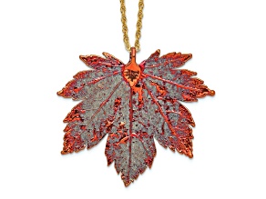 Iridescent Copper Dipped Full Moon Maple Leaf with 20 Inch Gold-tone Necklace