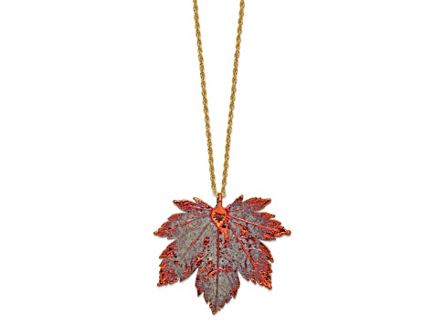 Iridescent Copper Dipped Full Moon Maple Leaf with 20 Inch Gold-tone Necklace