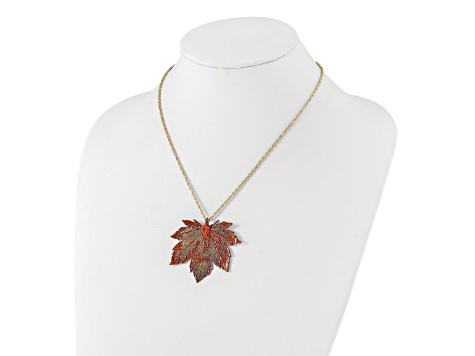 Iridescent Copper Dipped Full Moon Maple Leaf with 20 Inch Gold-tone Necklace