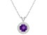 7mm Round Amethyst 1/8 ctw Diamond Rhodium Over Sterling Silver Halo Pendant with Chain