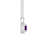 7mm Round Amethyst 1/8 ctw Diamond Rhodium Over Sterling Silver Halo Pendant with Chain