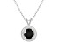 7mm Round Black Onyx 1/8 ctw Diamond Rhodium Over Sterling Silver Halo Pendant with Chain