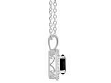 7mm Round Black Onyx 1/8 ctw Diamond Rhodium Over Sterling Silver Halo Pendant with Chain