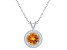 7mm Round Citrine 1/8 ctw Diamond Rhodium Over Sterling Silver Halo Pendant with Chain