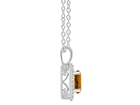 7mm Round Citrine 1/8 ctw Diamond Rhodium Over Sterling Silver Halo Pendant with Chain