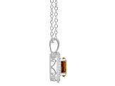 7mm Round Citrine 1/8 ctw Diamond Rhodium Over Sterling Silver Halo Pendant with Chain