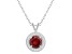 7mm Round Garnet 1/8 ctw Diamond Rhodium Over Sterling Silver Halo Pendant with Chain