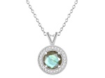 7mm Round Labradorite 1/8 ctw Diamond Rhodium Over Sterling Silver Halo Pendant with Chain