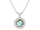 7mm Round Labradorite 1/8 ctw Diamond Rhodium Over Sterling Silver Halo Pendant with Chain