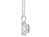 7mm Round Labradorite 1/8 ctw Diamond Rhodium Over Sterling Silver Halo Pendant with Chain