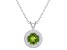 7mm Round Peridot 1/8 ctw Diamond Rhodium Over Sterling Silver Halo Pendant with Chain