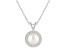 7mm Cultured Freshwater Pearl 1/8 ctw Diamond Rhodium Over Sterling Silver Halo Pendant with Chain