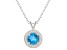 7mm Round Blue Topaz 1/8 ctw Diamond Rhodium Over Sterling Silver Halo Pendant with Chain