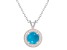 7mm Round Turquoise 1/8 ctw Diamond Rhodium Over Sterling Silver Halo Pendant with Chain